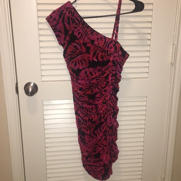 Tropical print one shoulder mini dress - Picture 1 of 5